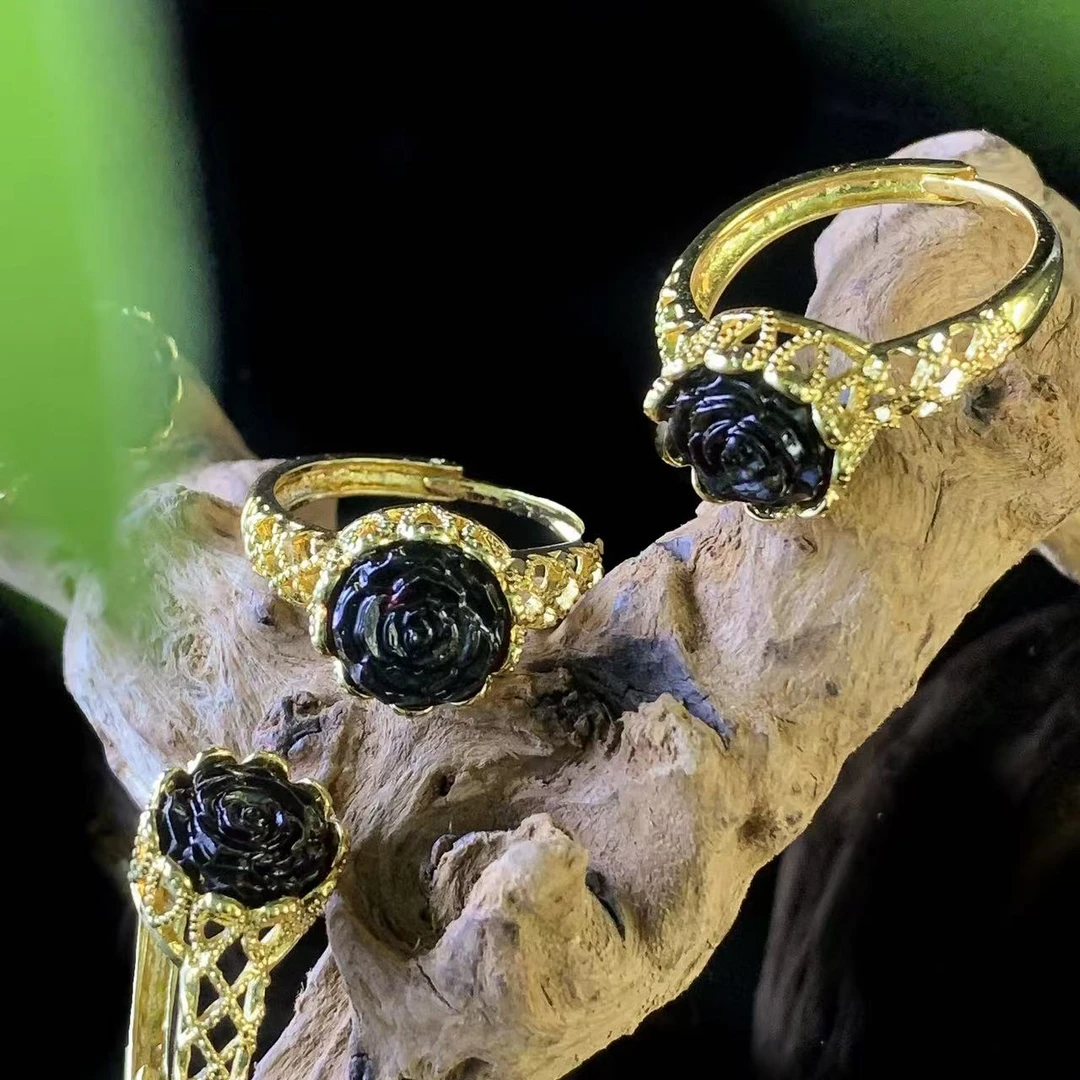 MT2848【福嘟嘟珠宝】琥珀血翳玫瑰花戒指-送礼佳品-多样性只发一件