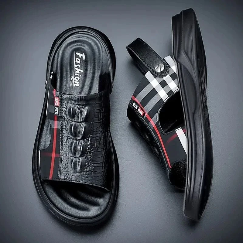 凉鞋夏季防滑软底舒适一脚蹬沙滩鞋中年人司机爸爸鞋男士休闲