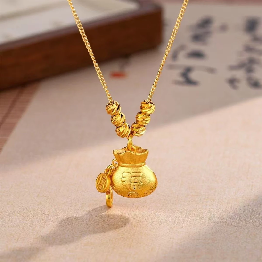 铜合金吊坠 吉祥福袋项链吊坠招财纳福锁骨链