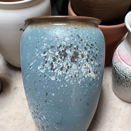 紫砂花盆口26高度41蓝泼墨