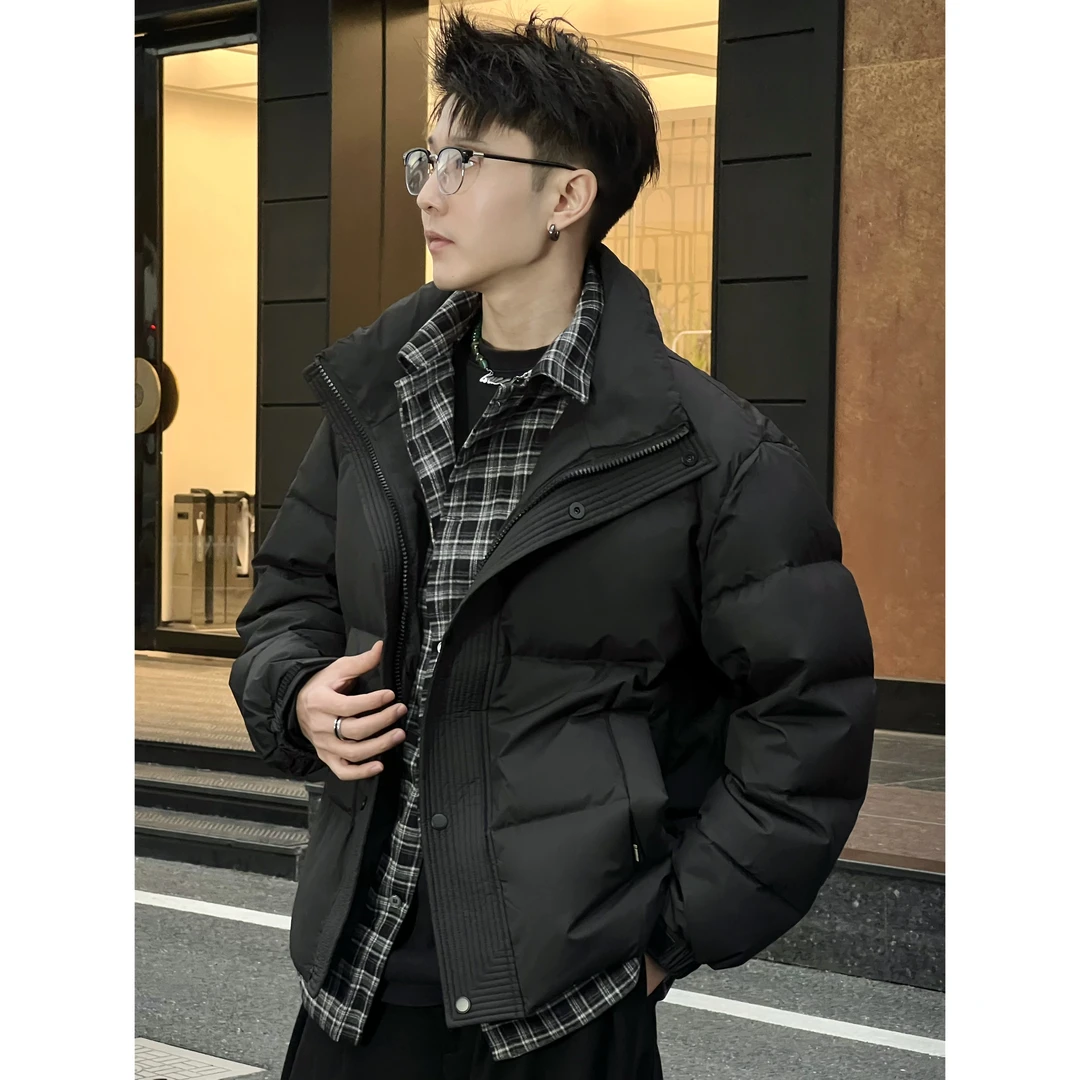 【90白鸭绒】衬衫格子假两件男士短款百搭潮流冬季羽绒服2866