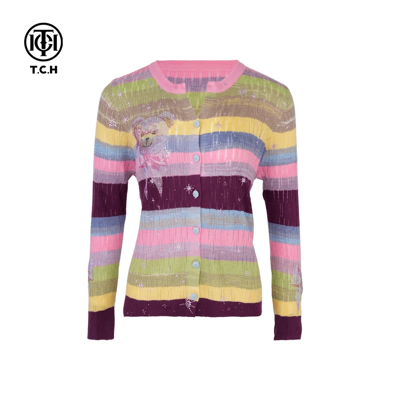 TCH-烫钻小熊时尚休闲针织开衫T75A43E5008