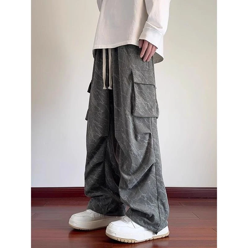 ZaSaFran~扎染灯芯绒工装裤男美式复古休闲裤潮流宽松直筒伞兵裤