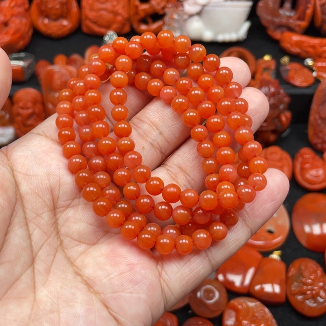 南红玛瑙未镶嵌卡6保山磨砂柿子红多圈
