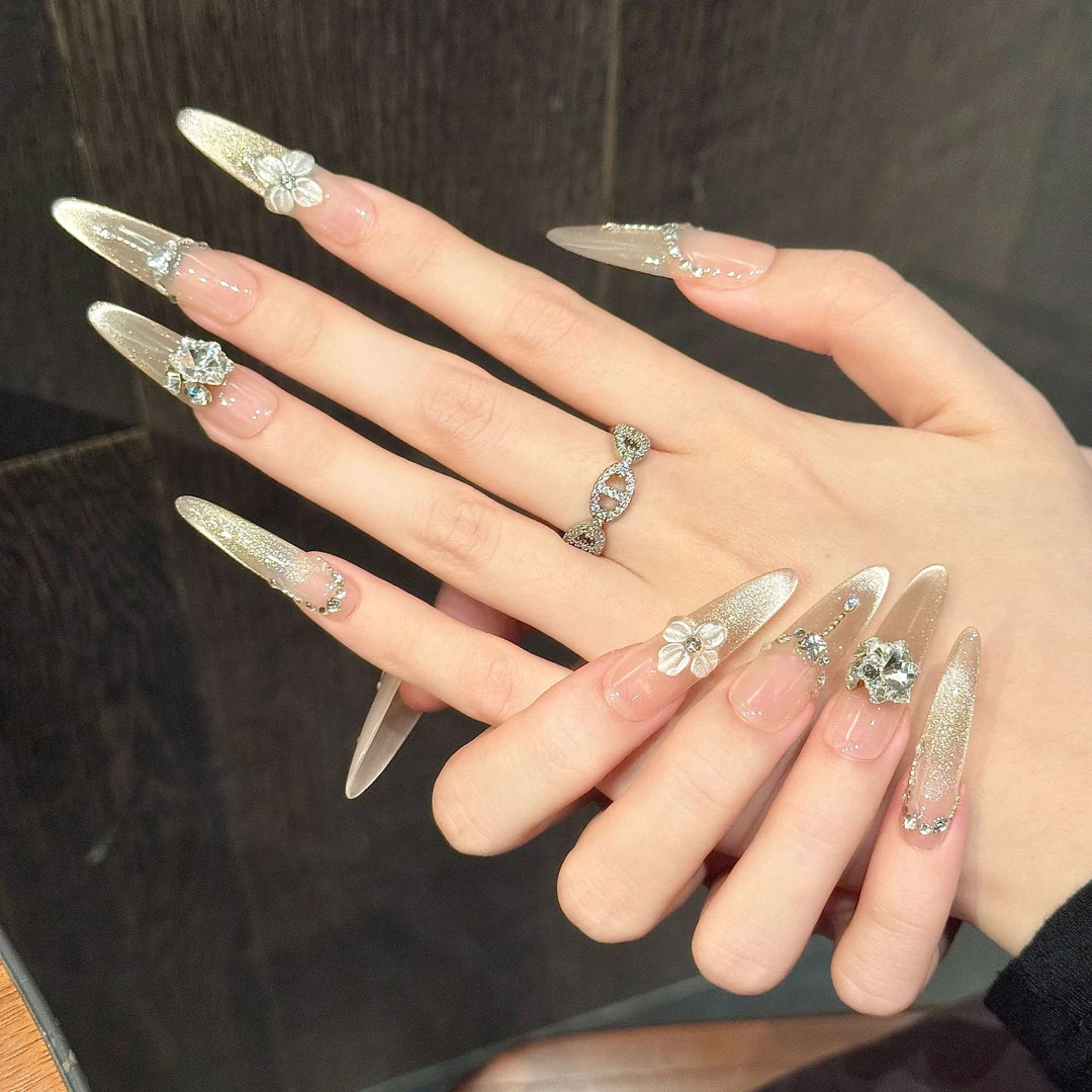 【指尖花】猫眼冰透纯欲爆闪气质美甲贴片手工穿戴甲