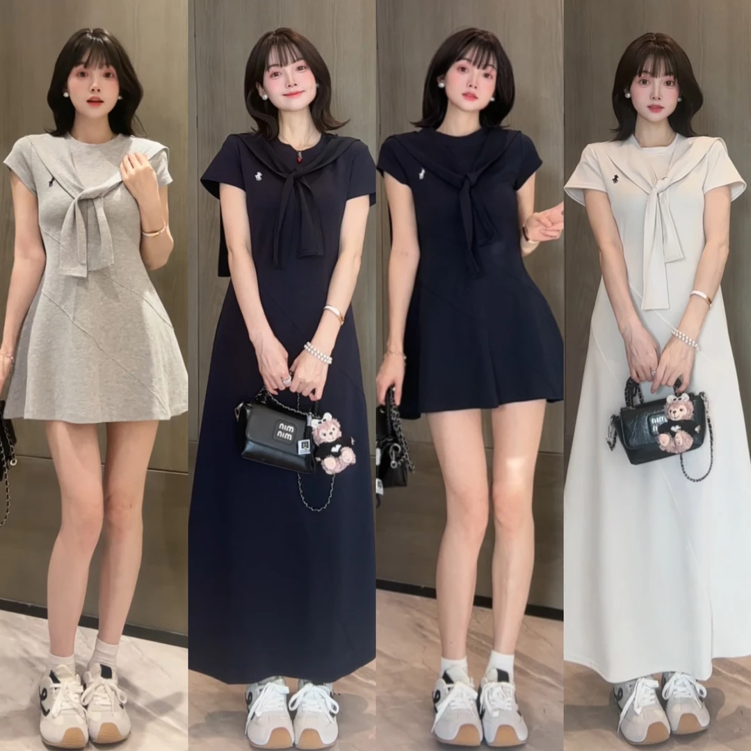 【大货清清运补8】夏上新韩系优雅宽松小马刺绣连衣裙+披肩两件套