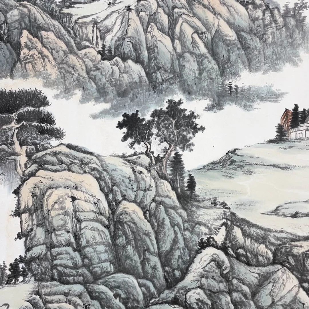 国画山***峰把门反锁门上一分钟