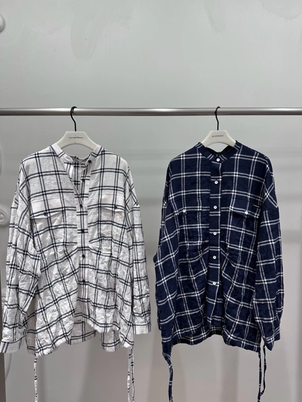 OIIORIRI25ss·复古格纹廓形圆领衬衫（防拍价！勿拍！联系客服改价）