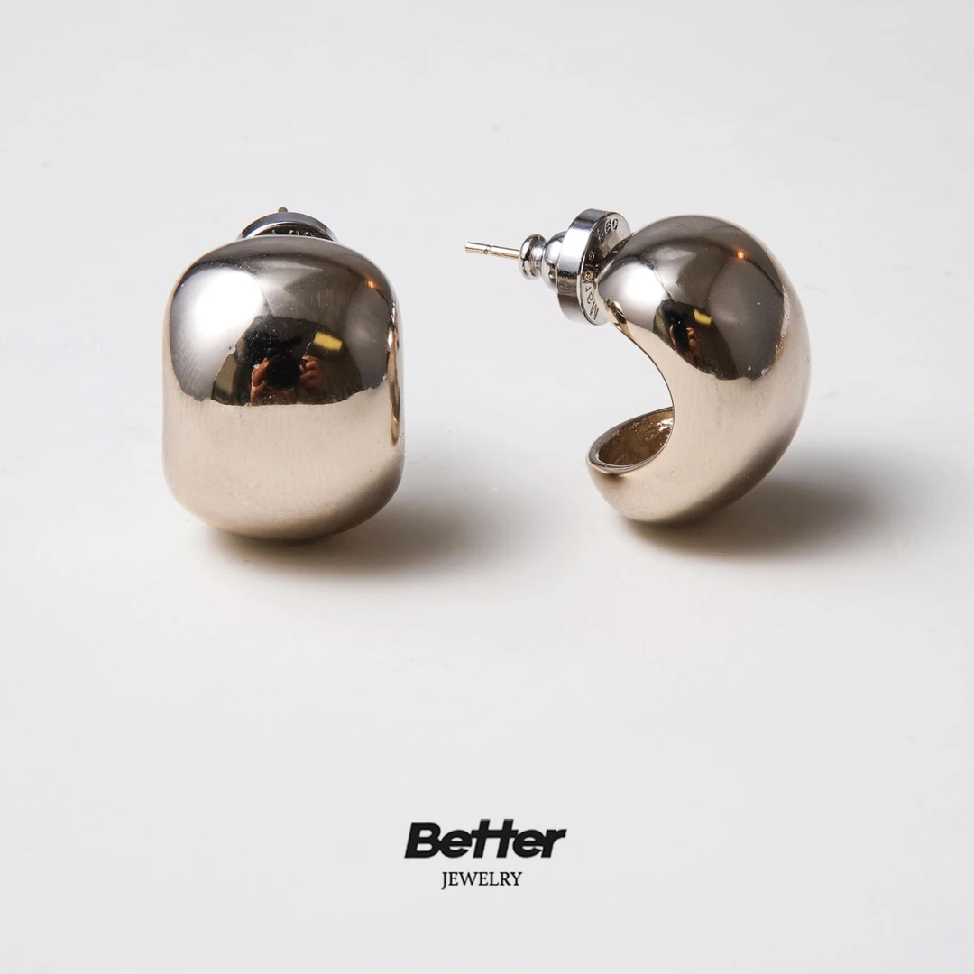 铜合金耳饰 TE314 浅金色半圆耳钉 【NANA】