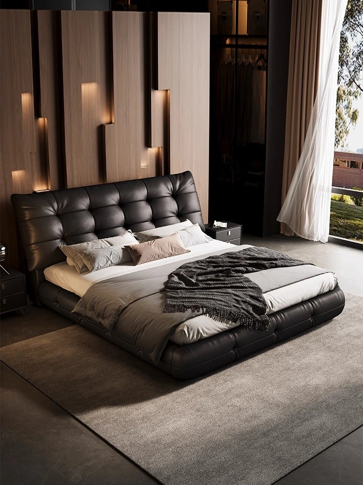 【专属链接】真皮床简约大黑熊床轻奢现代主卧大床双人