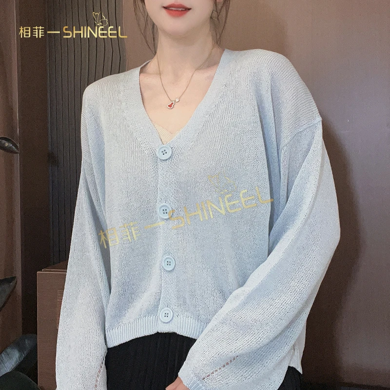 相菲一精品薄款夏季女防晒针织衫上衣镂空开衫百搭气质减龄显瘦