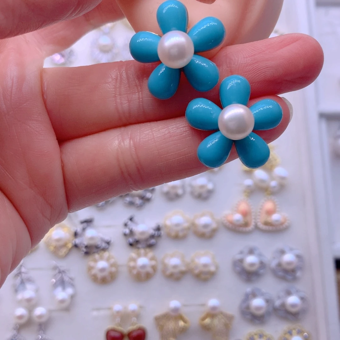 合金淡水珍珠耳饰