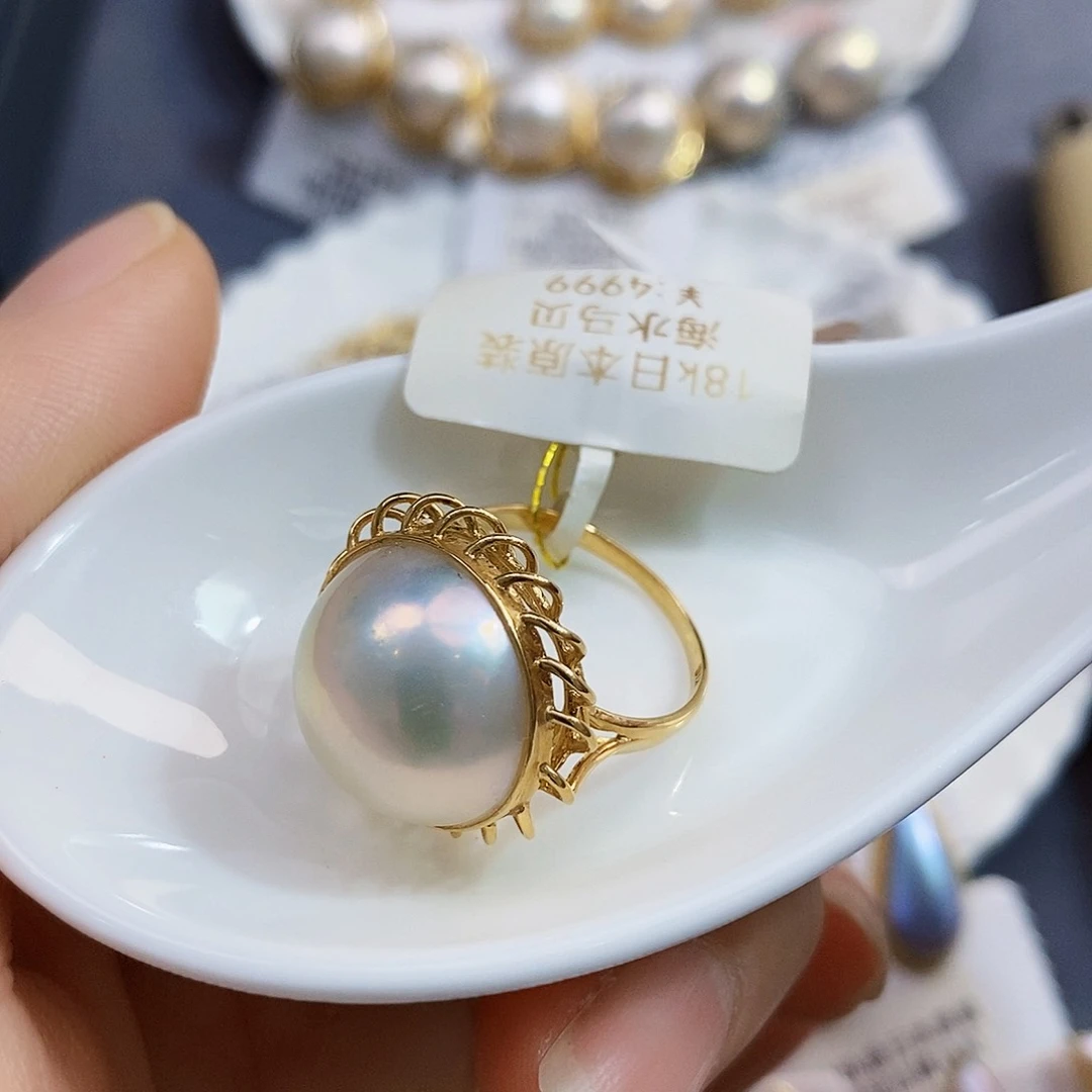 18K金镶嵌18k金日本原装成品极光仙境马贝珍珠拼合珍珠（马