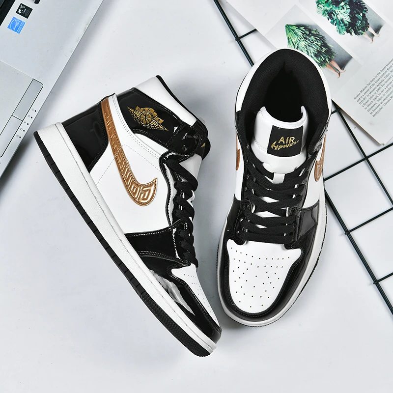 aj1黑金镜面高帮男鞋2025秋冬爆款运动板鞋莆田aj情侣款百搭女鞋