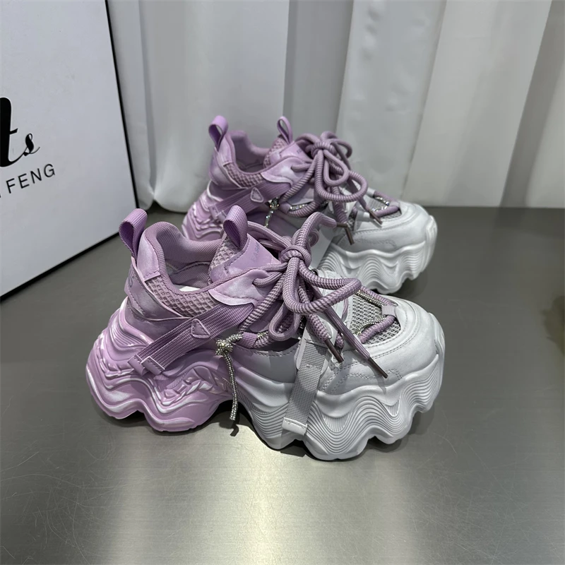 女士女款网红时尚百搭夏季透气春季厚底ins网面韩版系带潮流潮鞋