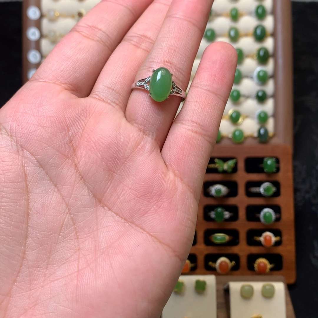 S****和田玉（碧玉）银S925镶嵌戒指