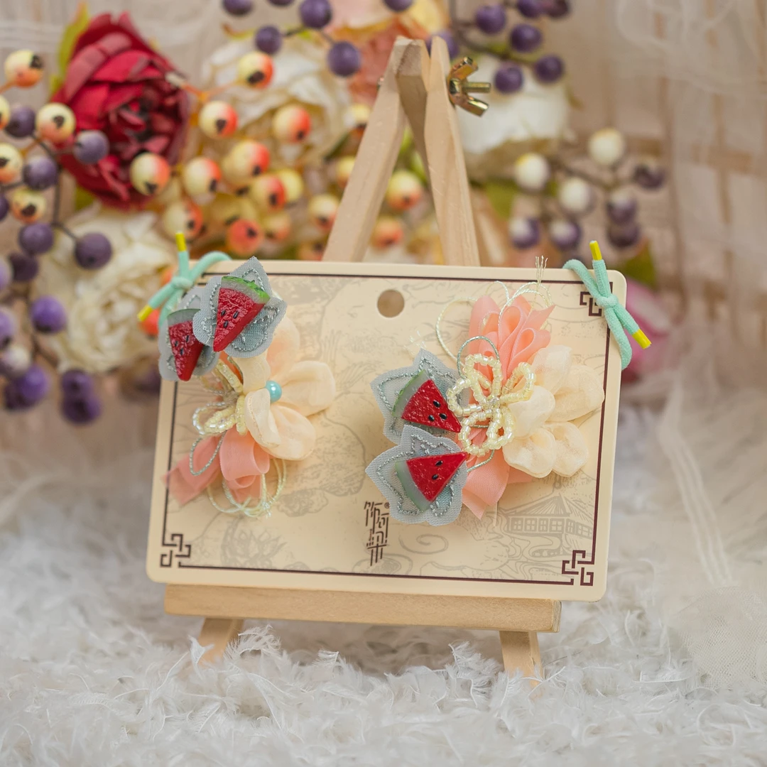 饰阿梁3289 西瓜皮筋头饰儿童小女孩发夹发饰可爱甜美百搭手工