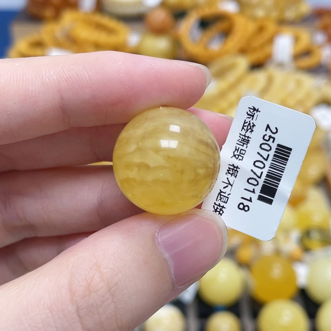 蜜蜡未镶嵌珠宝奇石圆珠浓蜜满蜜虎皮妖花20mm瑕