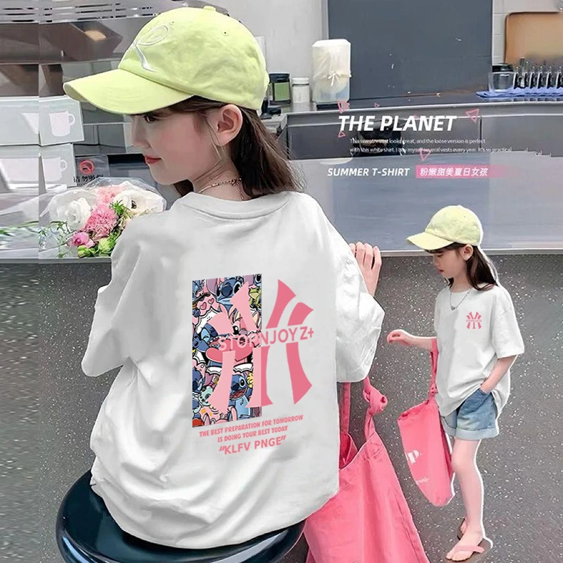 【纯棉实体品质】亲子童装女童t恤短袖夏装儿童中大童女孩上衣宽松