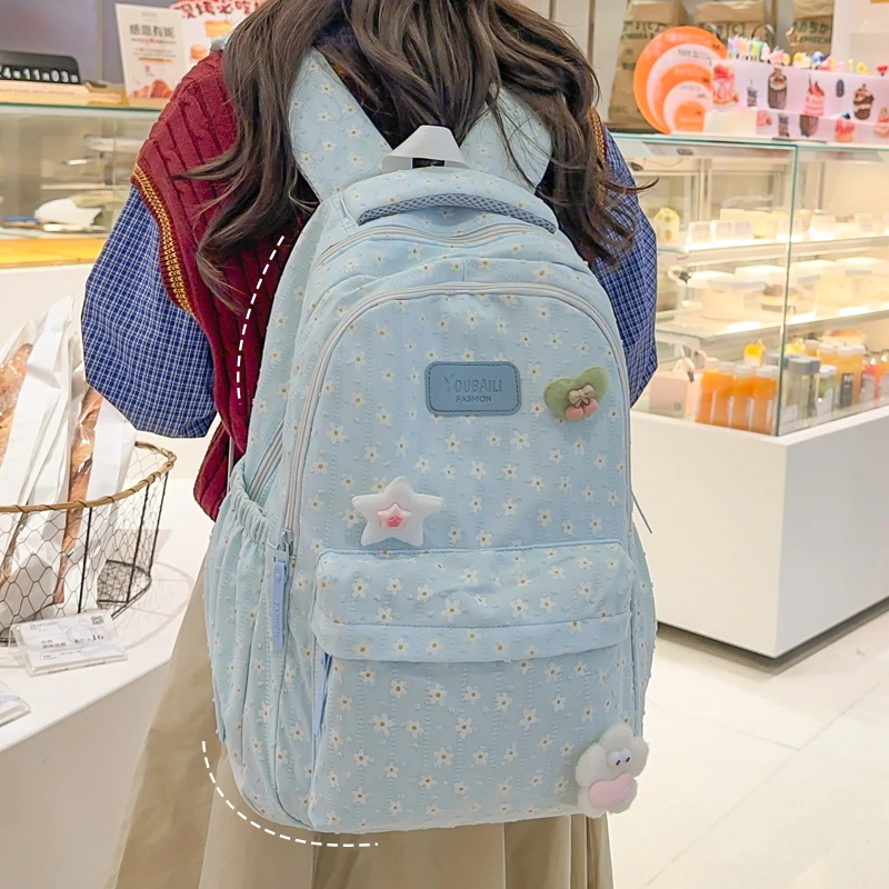小清新少女风书包初中女生森系小学生轻便双肩包中学生休闲背包