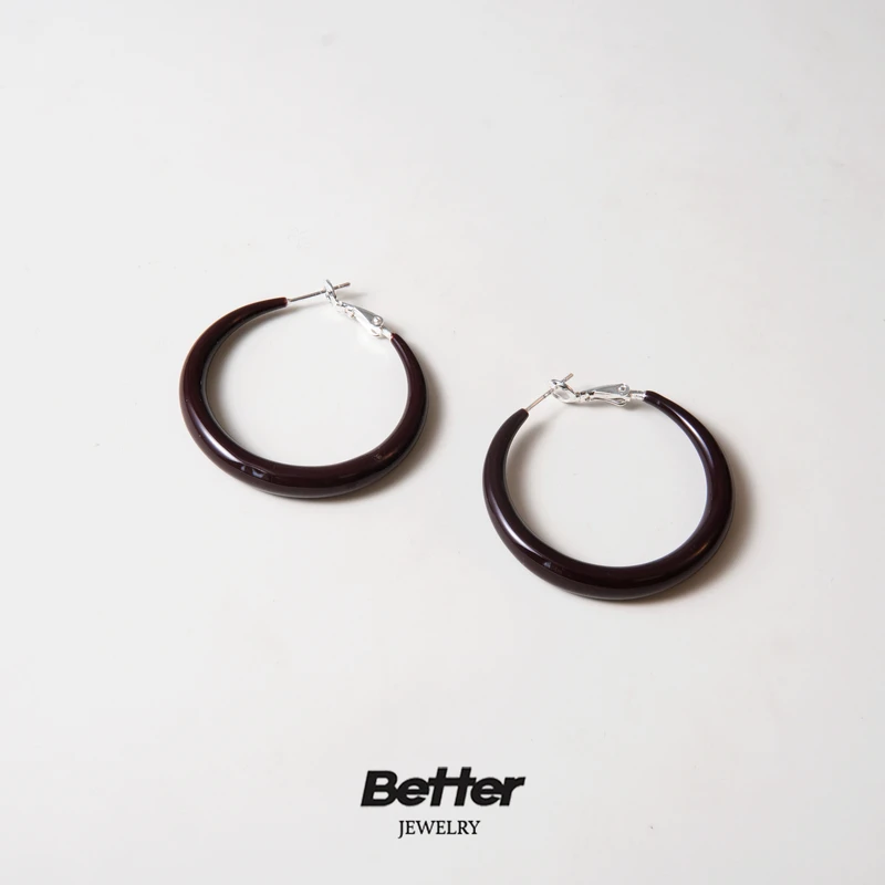 铜合金珐琅耳饰 TB106  简约深咖耳圈