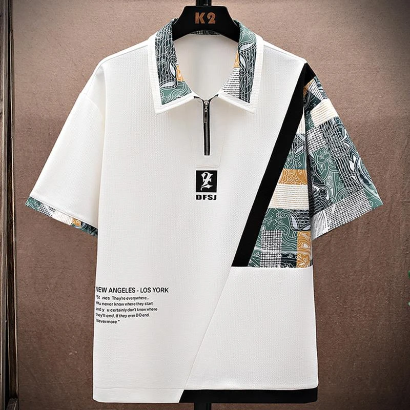 O.U.W半拉链polo衫男士短袖夏季冰丝速干翻领t恤宽松休闲半袖体恤