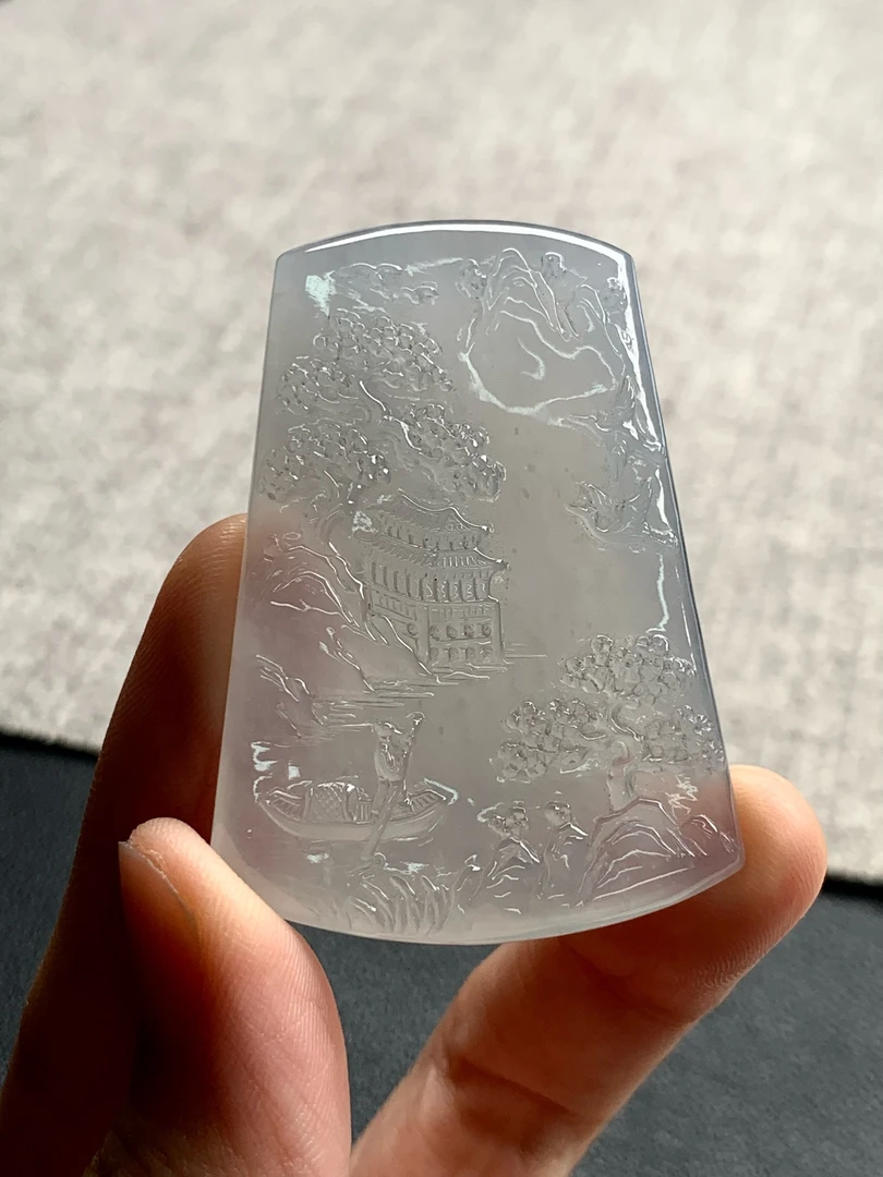 天然A货缅甸翡翠 山水牌 尺寸 : 48.3-34.4-4.6