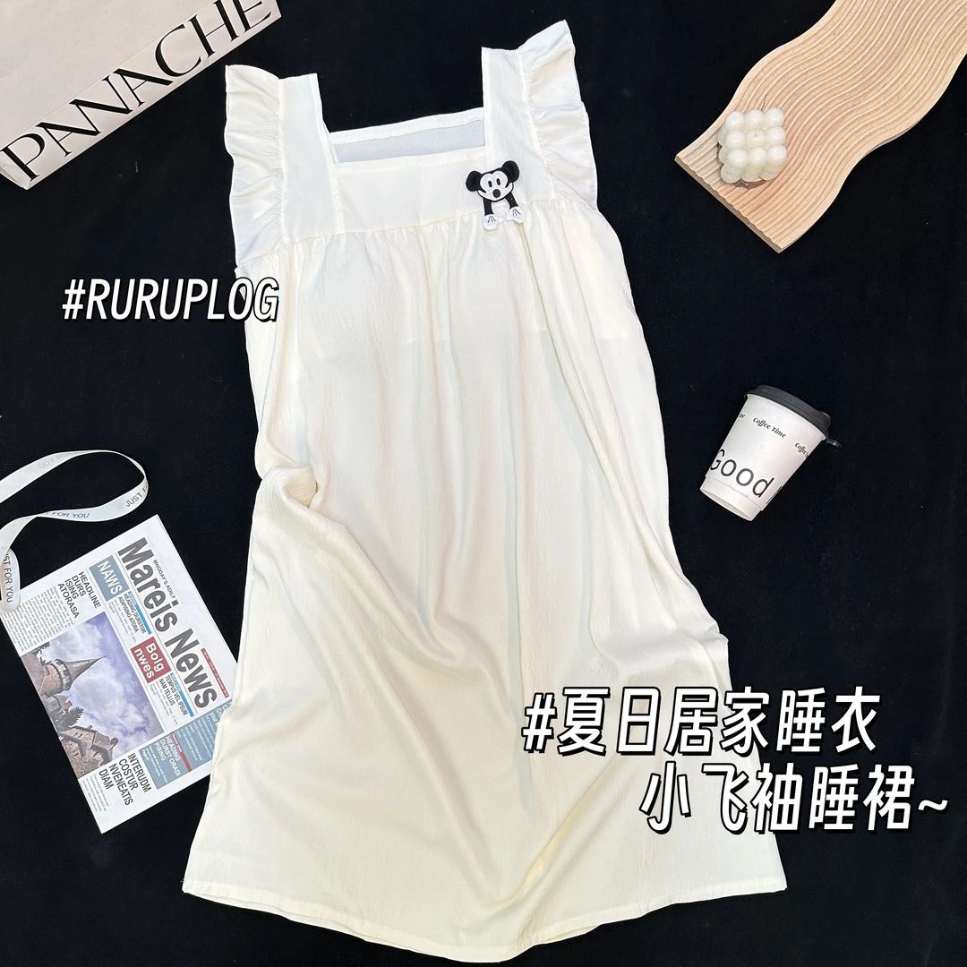 带胸垫卡通米奇可爱睡衣小飞袖睡裙女款2025新款夏季云感棉家居服