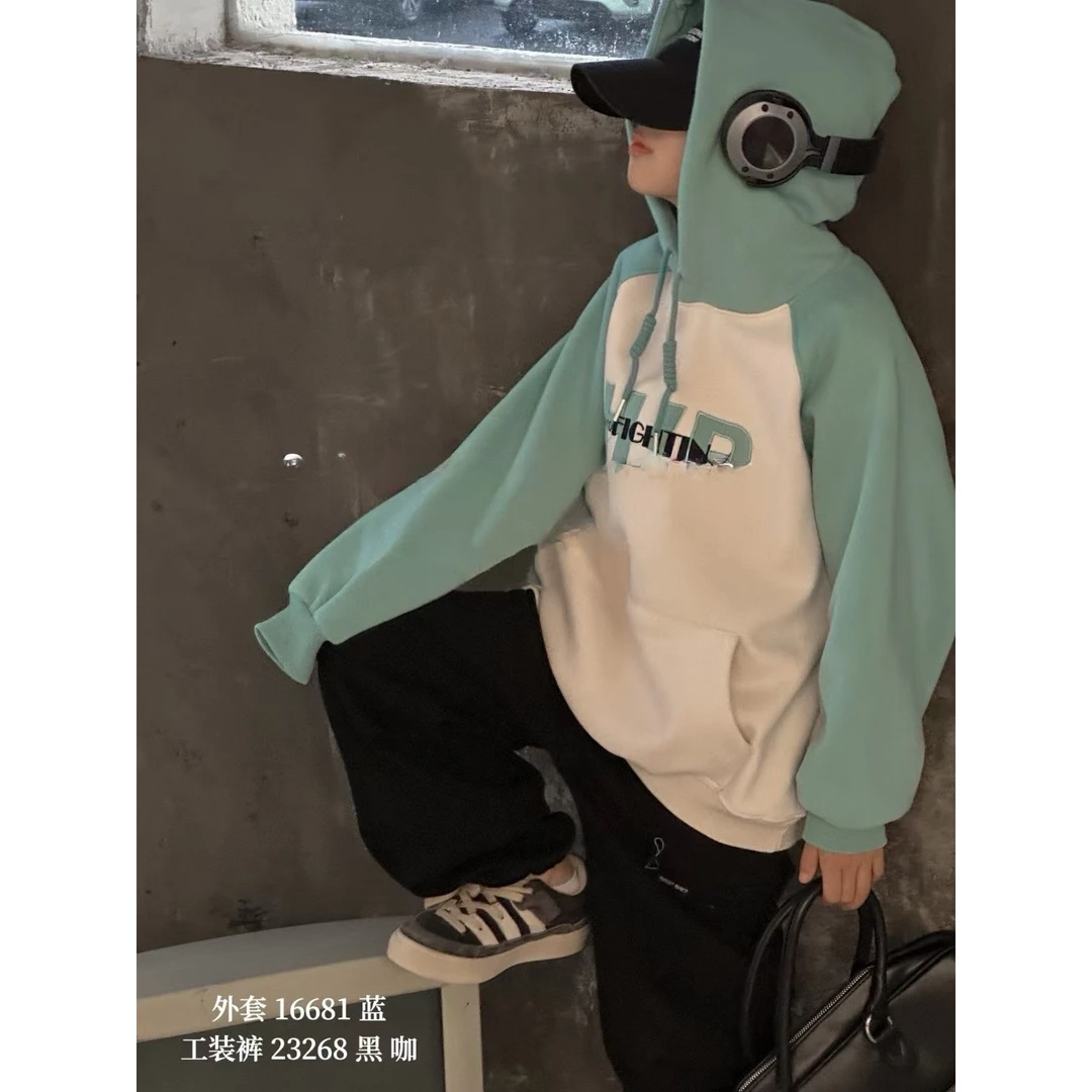 16681高端童装时尚百搭格加绒连帽卫衣B13-3-4