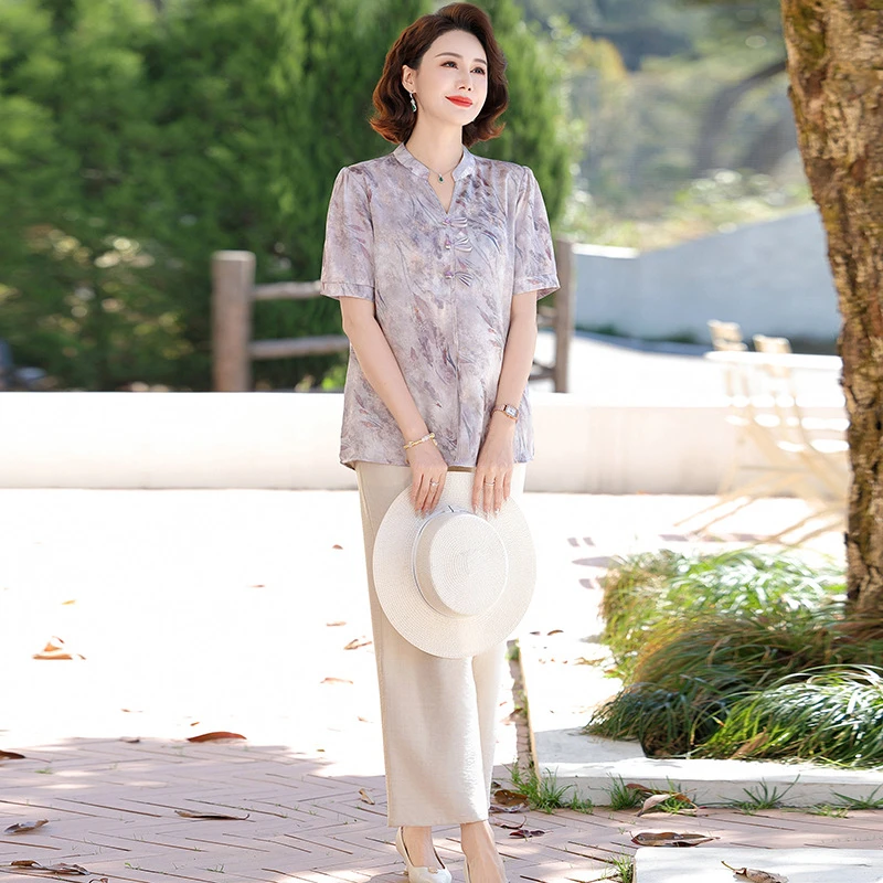 新款妈妈夏天衣服时尚中老年女装短袖夏季套装40-60岁气质休闲女