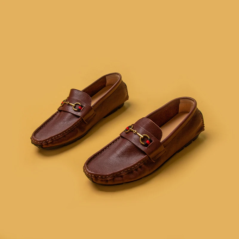 车缝线低跟圆头休闲乐福鞋豆豆鞋驾车鞋软底软面一脚蹬