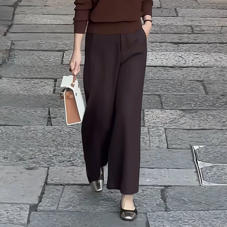 2025轻奢女士高腰绵羊毛直筒裤显瘦百搭洋气时尚裤子W05-25k8609