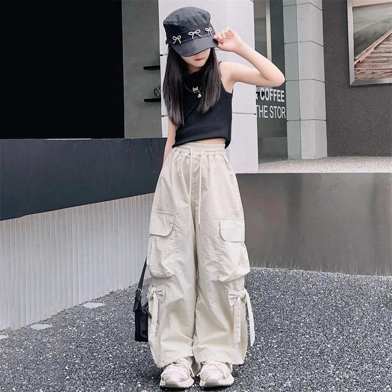 女童工装裤夏季6-12岁儿童速干裤子洋气2025新款中大童韩版休闲裤