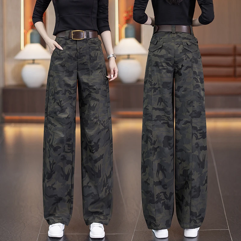 迷彩工装裤女秋季2025新款酷飒风高腰直筒裤宽松显瘦阔腿裤长裤子