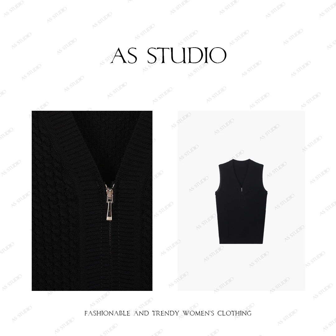 【AS半拉链】铭顺25新经典绞花慵懒氛围感V领短袖马甲AS25XMJ00681