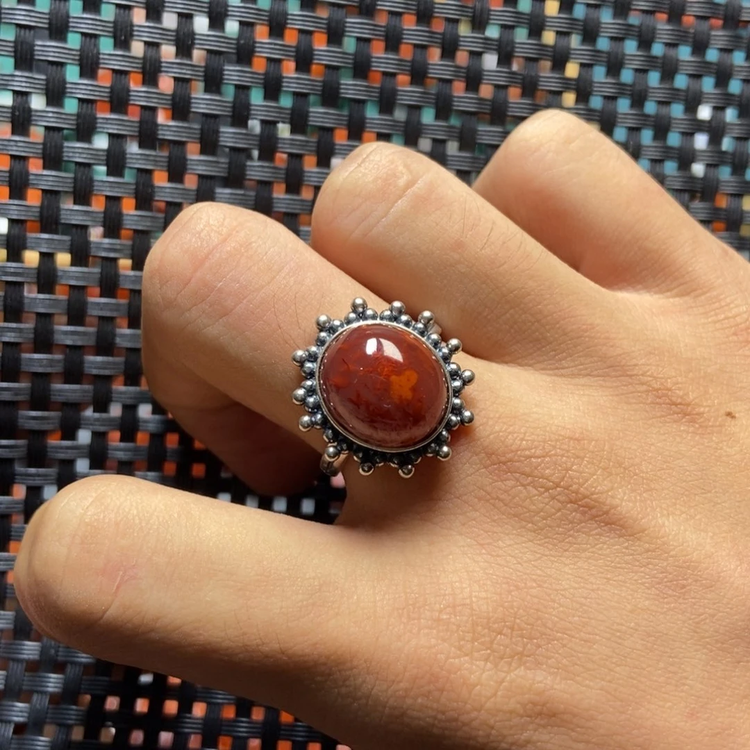 南红玛瑙银S925镶嵌戒指