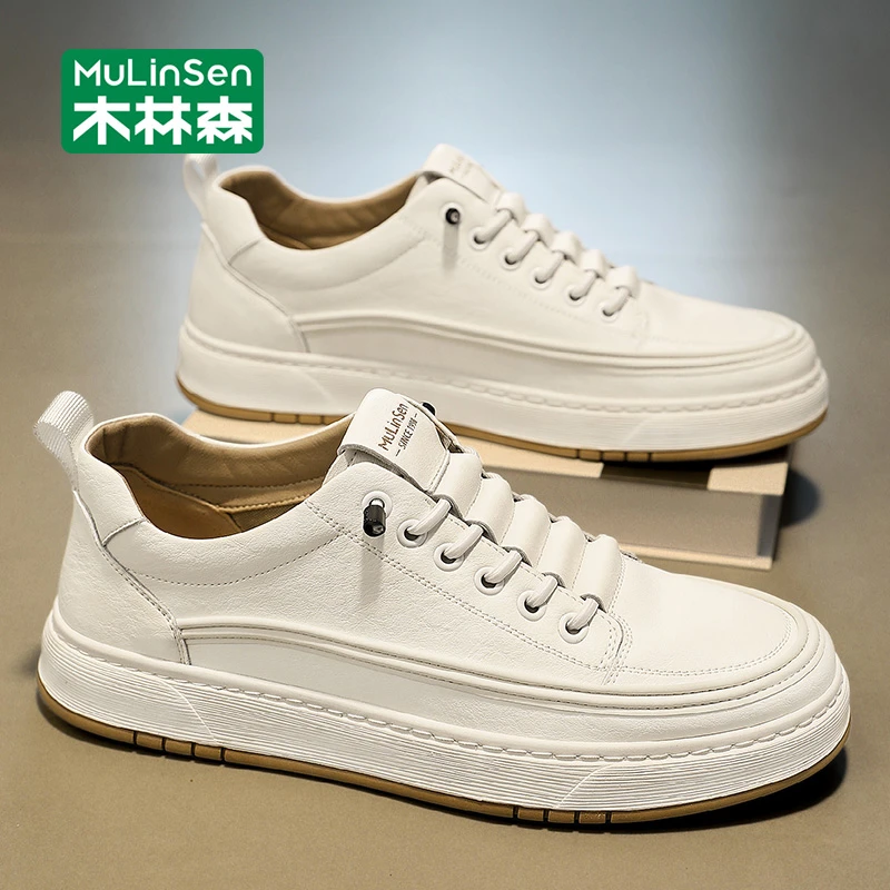 木林森男士板鞋2025年新款秋季透气运动休闲轻便厚底耐磨小白鞋男