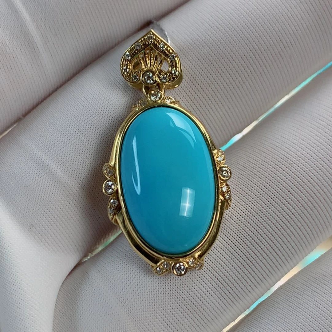 绿松石挂件18K金镶嵌