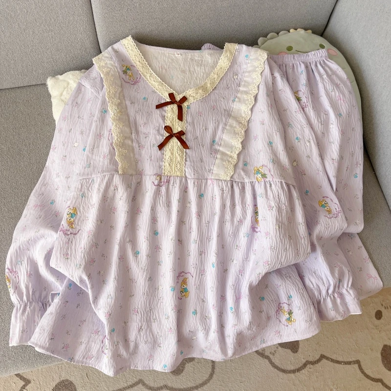 加肥300斤春夏季新款韩版睡衣女士卡通可爱加大码宽松家居服套装