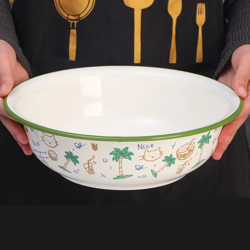 欧丽家珐琅搪瓷盆搪瓷面盆老式复古怀旧铁瓷盆揉面盆汤盆搅拌盆