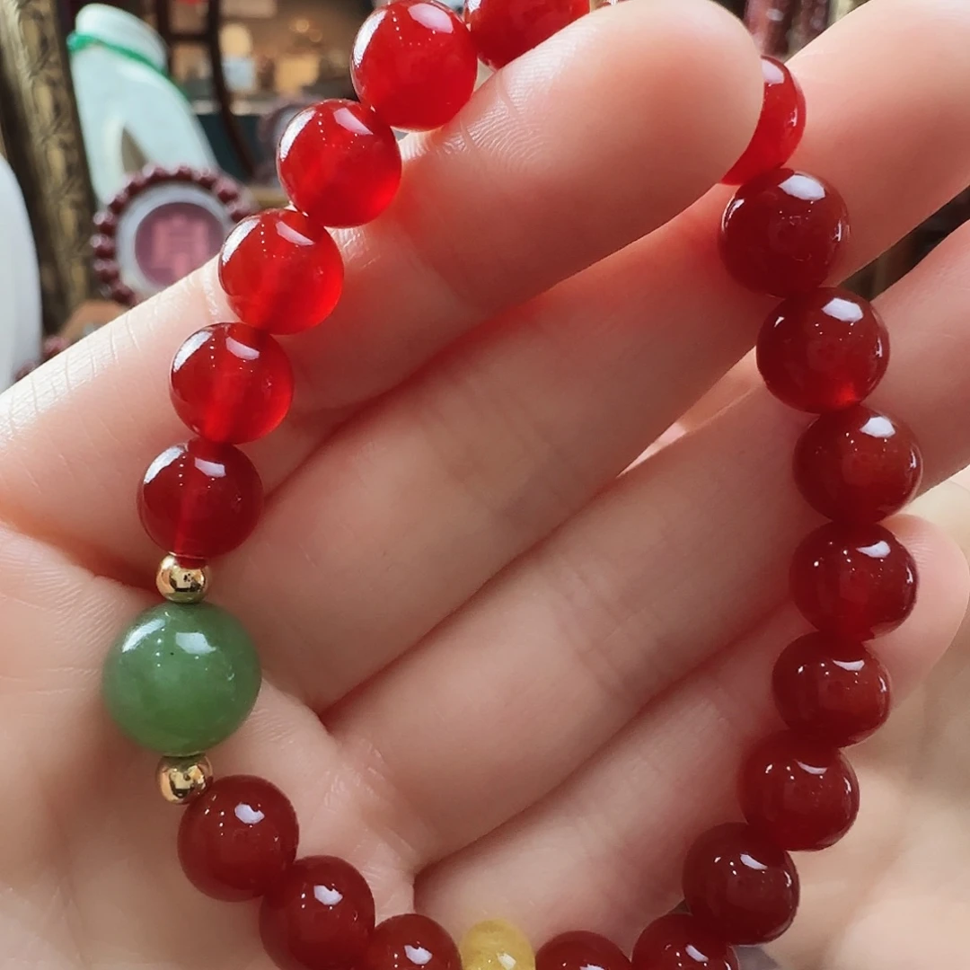 未镶嵌手链玛瑙/玉髓红龙纹0.8