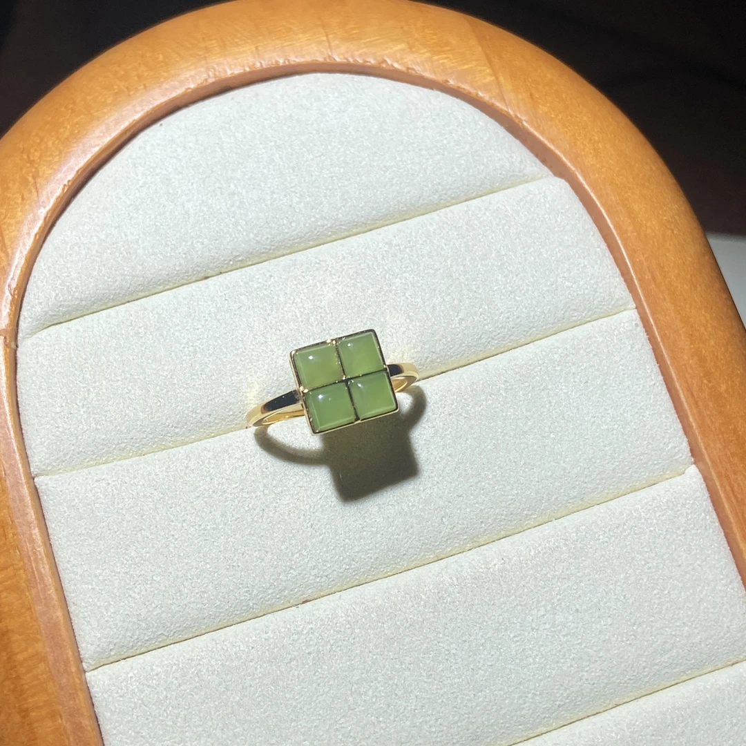 【渠小姐精选】JZ6242 S925银和田玉碧玉戒指约卡9.7mm