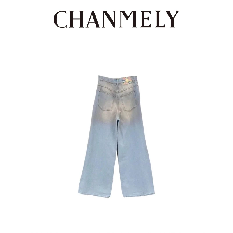 【CHANMITY】24/FW香家艺术设计幻彩高腰显瘦阔腿牛仔外套024029