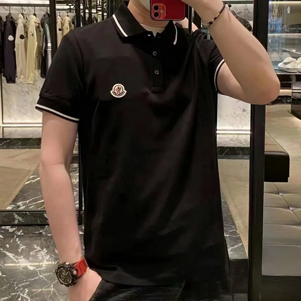 未使用 MONCLER 蒙口男士商务夏季黑白拼接毛毡刺绣logo短袖POLO
