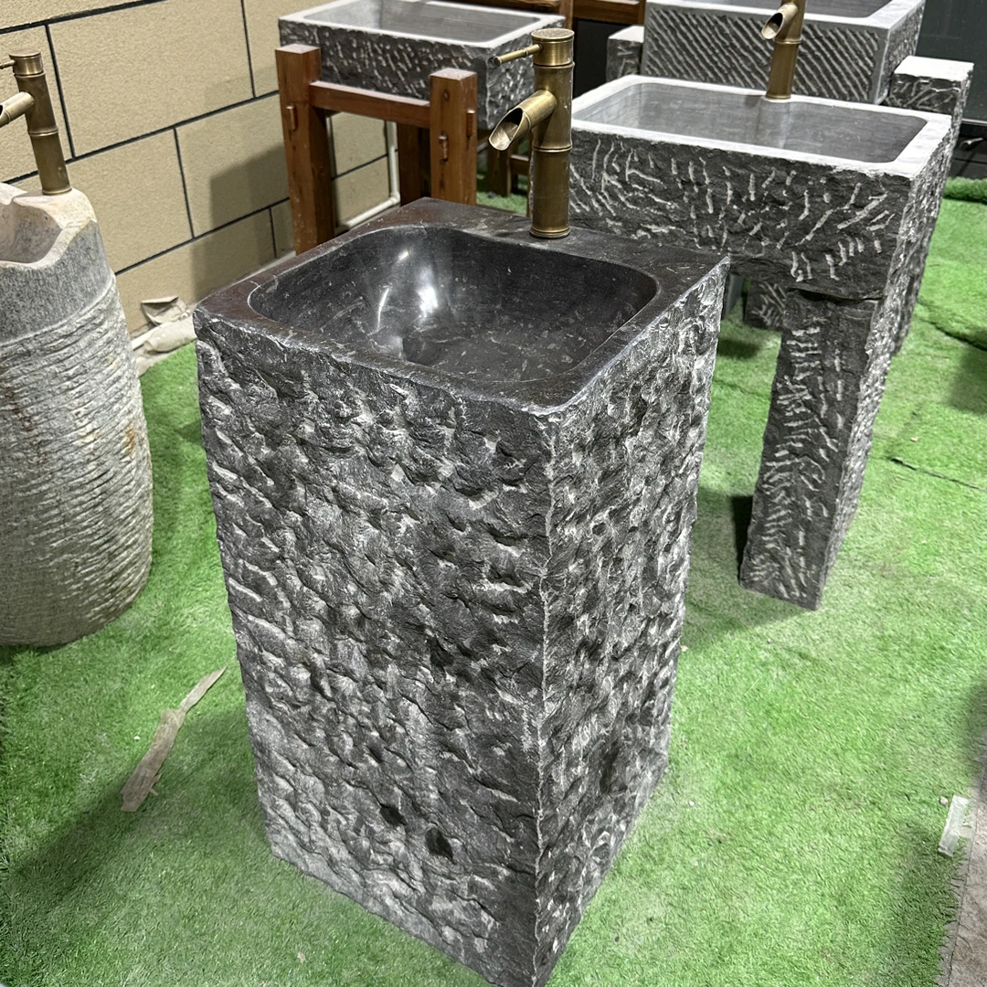 天然花岗岩石材一体立柱落地庭院户外家用洗手台盆
