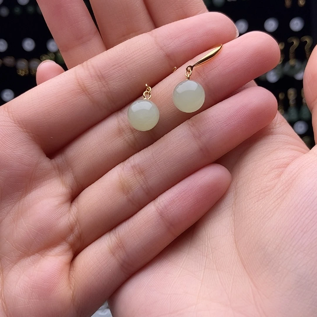 和田玉（碧玉）银S925镶嵌耳饰