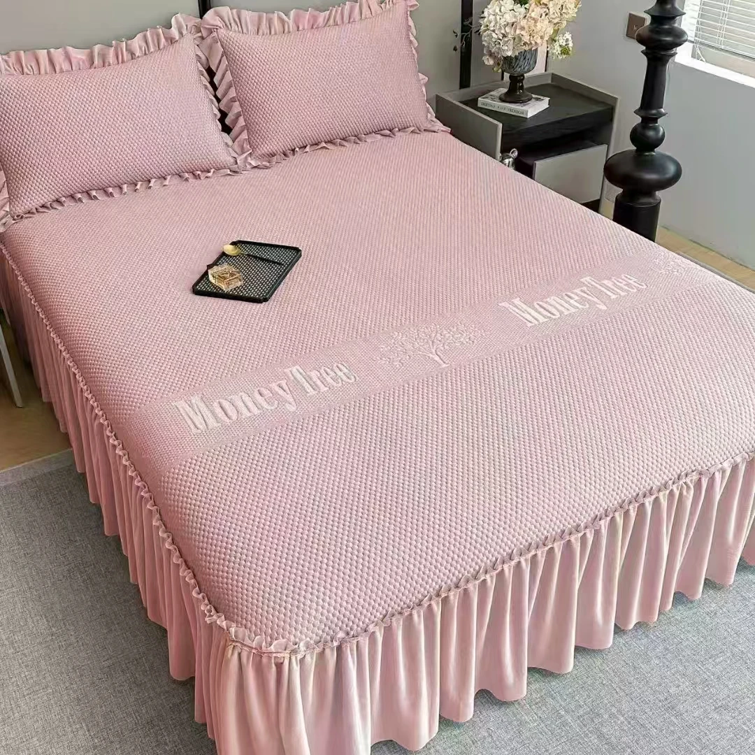 【鞋爱】双重凉感A类高端冰丝豆豆席床裙款三件套凉席豆豆亲肤纯色