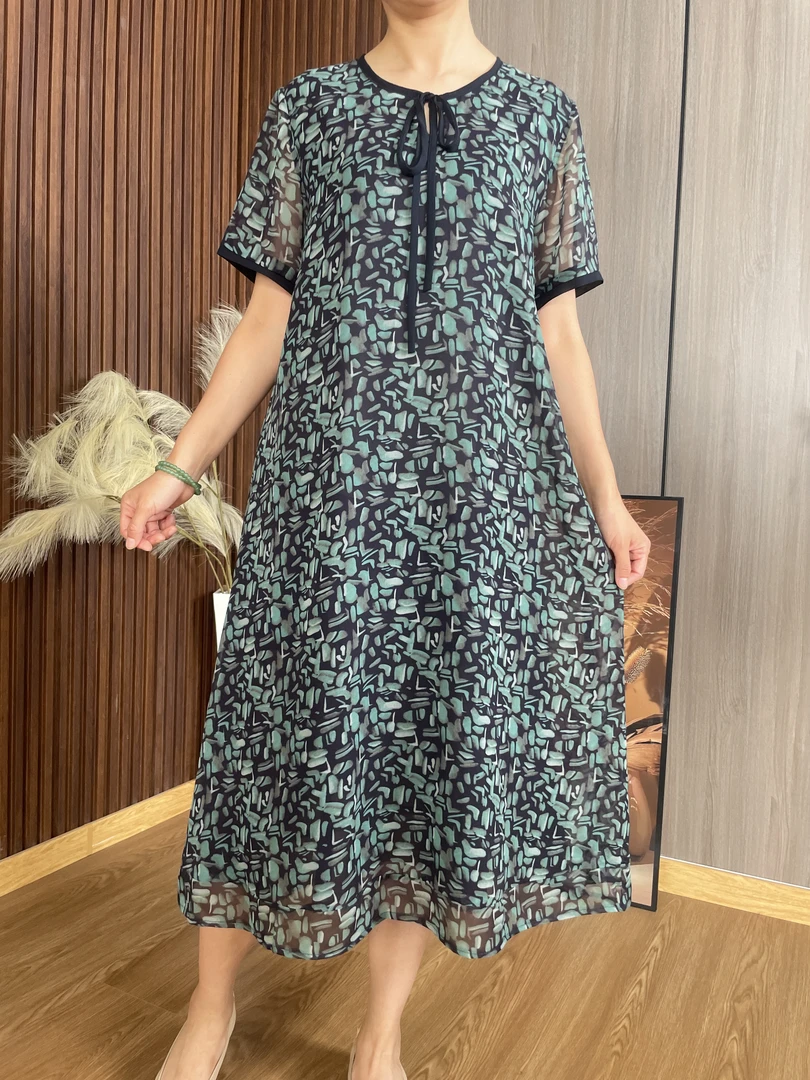 玉石2025夏季新款连衣裙女短袖宽松大码原创女装24