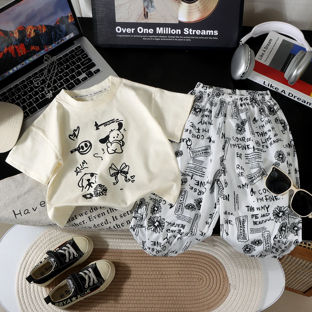 2025新款男童女童套装防蚊裤两件套夏季薄款舒适宽松百搭