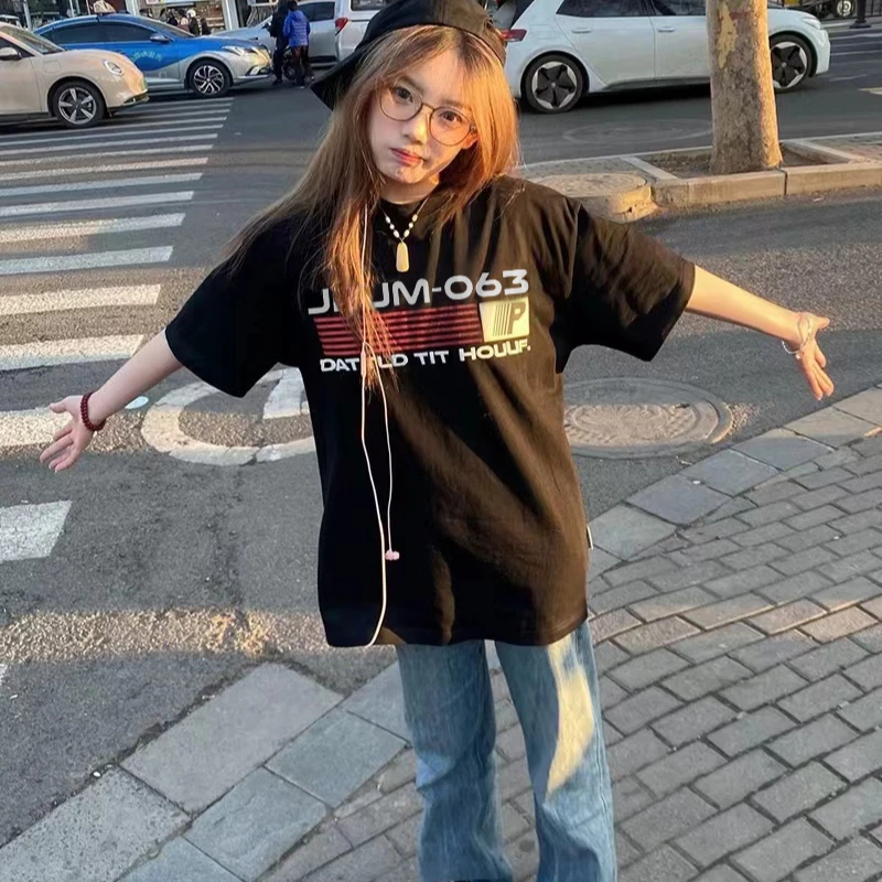 t恤显瘦美式夏季宽松学生印花港风小众休闲百搭ins设计感原宿风